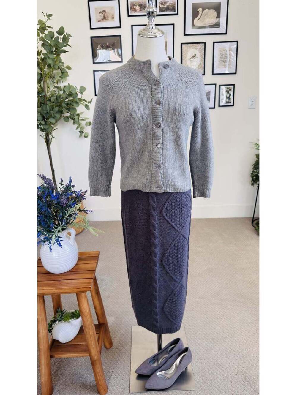 VENUS Cable & Diamond Knit Midi Skirt Size S